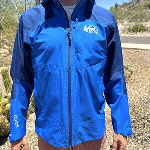 REI Co-Op Goretex Rain Jacket Hooded Mens Blue Size Medium